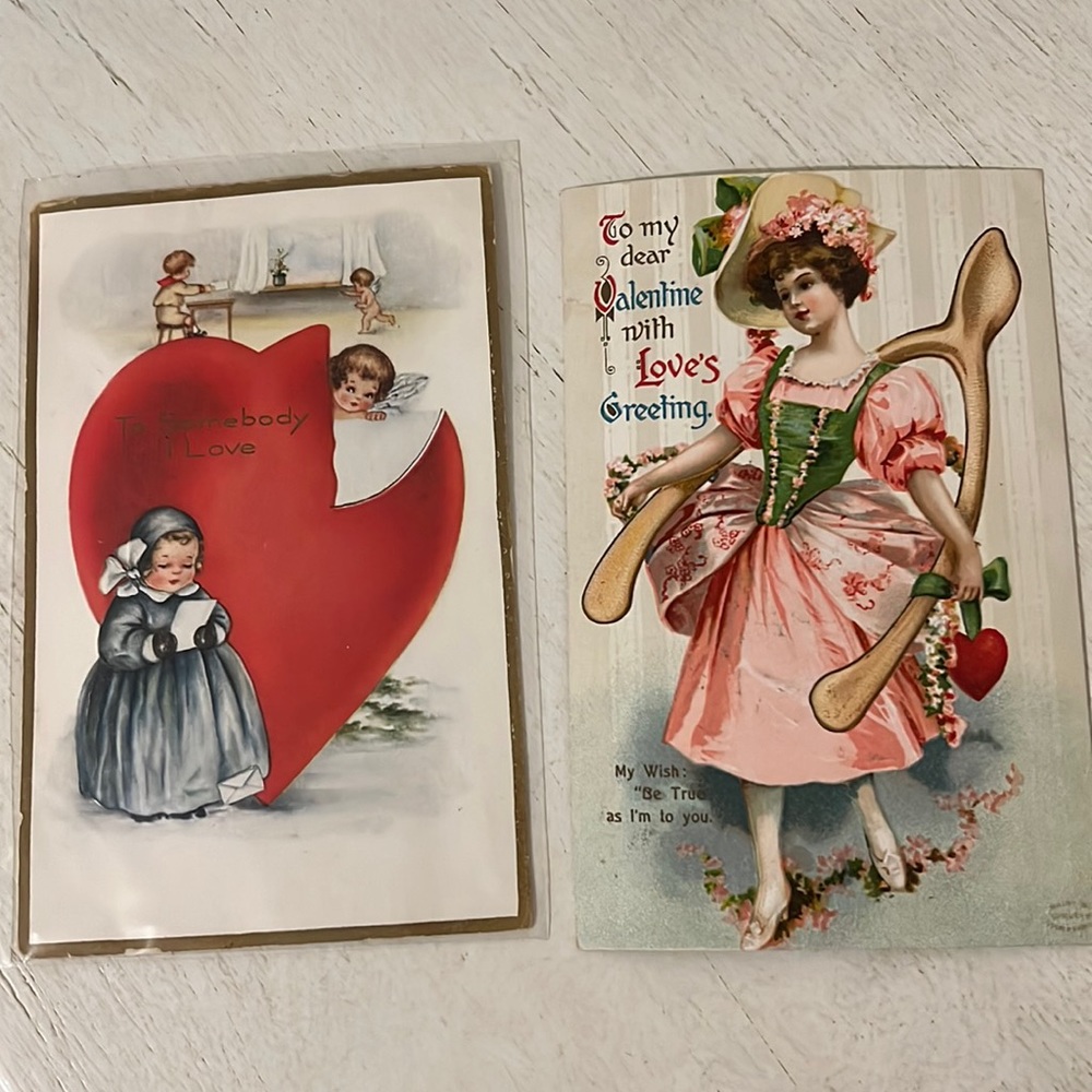 2 Antique Germany Valentines Day postcards
